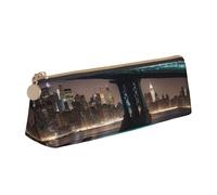 New York Manhattan Bridge Night Print Leather Pencil Case Zipper Pencil Multifunctional Stationery Bags