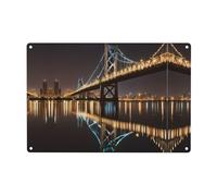 New York Manhattan Bridge Night Print Metal Tin Sign Personalized Garden Tin Signs Art Plaque Poster Wall Decor For Home Bedroom Living Room Club Coffee Shop Decoration