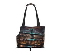 New York Manhattan Bridge Night Print Pet Tote Bag, Foldable Portable Single Shoulder Pet Carrier For Small Dogs Cats