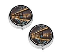 New York Manhattan Bridge Night Print Pill Box 3 Compartment Medicine Pill Case,Portable for Pocket Or Purse Pill Organizer Decorative Metal Medicine Vitamin Organizer Unique Gift