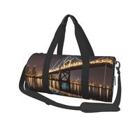 New York Manhattan Bridge Night Print Round Duffel Bag, Canvas Overnight Travel Tote Bag, Waterproof and Tear-Resistant.Foldable Weekend Travel Bag