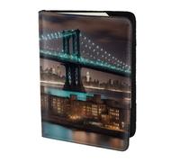 New York Manhattan Bridge Night print Travel Wallet Passport Holder Case for Family Leather Passport Cover for Men Women, Black, One Size