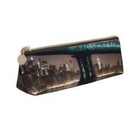 New York Manhattan Bridge Night print Triangle leather stationery storage bag, fit for travel and cosmetics storage
