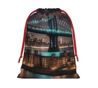 New York Manhattan Bridge Night Print Ultra-Soft Velvet Gift Bag Christmas Wrapping Bags Gift Bag With Drawstring Party Favors Bags