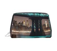 New York Manhattan Bridge Night Print Women Makeup Bag Cosmetic Travel Vanity Pouch Toiletry Everyday Essential Organizer