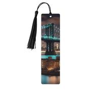 New York Manhattan Bridge Night Print Wooden Bookmark with Tassel,Beautiful Handmade Bookmarks,Bookmarks for Reading