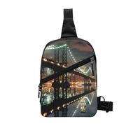 New York Manhattan Bridge Night Printed Chest Bag Shoulder Sling Bag for Men Women, Foldable Outdoor Crossbody Chest Packs Sport Daypacks