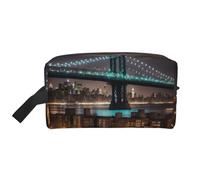 New York Manhattan Bridge Night Printed Multifunctional Storage Bag, Large Capacity Organizer Pouch for Gym and Weekend