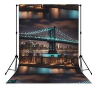 New York Manhattan Bridge Night Printed Photography Backdrop, Wrinkle Resistant Polyester Cloth, Portrait Studio Video Drapes