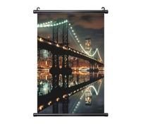 New York Manhattan Bridge Night Printed PVC Black Scroll Wall Art 50x75 CM Easy-Hang & Fade-Resistant Wall Hanging for Home, Office Decor & Gifting