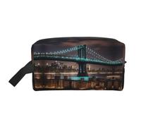 New York Manhattan Bridge Night Printed Toiletry Storage Bag, Large Capacity Organizer Pouch for Power Bank and Cables Use
