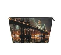 New York Manhattan Bridge Night Printed Travel Cosmetic Bags with Silver Zipper Makeup Organizer Cosmetic Case Toiletry Bag for Women Mom Girls