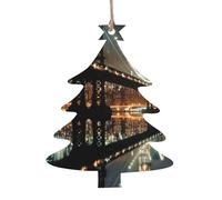 New York Manhattan Bridge Night Printed Wooden Christmas Tree-Shape Christmas Decorations 2 PCS Christmas Tree Decorations Holiday Hanging Decor