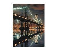 New York Manhattan Bridge Night Printed Wooden Puzzle 500 Piece, Cute Puzzle Game in Plastic Box for Family Entertainment and Brain Training Gifts
