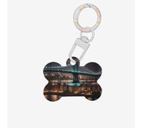 New York Manhattan Bridge Night Printing Bone Shaped Dog Tag Pet Id Tags,Acrylic Dog Tags Cat Tags with Ring for Dog Cat,Pendant Crafts