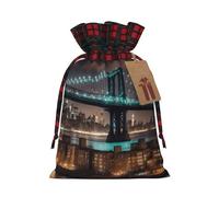 New York Manhattan Bridge Night Printing Christmas Drawstring Gift Bags Packaging Birthday Anniversary Celebration