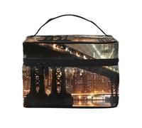 New York Manhattan Bridge Night Prints Makeup Bag for Women Men, Travel Cosmetic Bag Large Wide-Open Portable Toiletry Bag with Handle