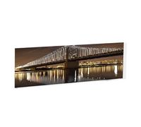 New York Manhattan Bridge Night -Rectangular Acrylic Table Signs - Clear Custom Nameplates For Office Desk, Restaurant, Events - Smooth Edge Professional Signage.