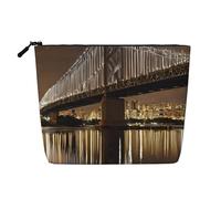New York Manhattan Bridge Night - Themed Makeup Bag - Waterproof Hemp Cosmetic Pouch for Travel, Daily Use & Gifts (9.5x6.7x2in)