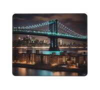 New York Manhattan Bridge Night Thick Desk Pad Mouse Mat with Lock Stitch Edge, Stable Non-Slip Surface for Computer Use