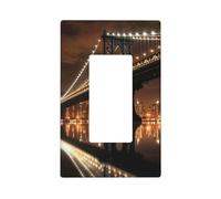 New York Manhattan Bridge Night Wall Plate Cover 1 Gang Light Switch Cover Decorative Single Duplex Wall Plates Mid-size Decorator Blank Electrical Switch Plate Cover for Electrical Outlets