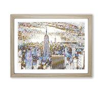 New York Manhattan Buildings Skyline No.5 Modern BG Framed Print | A2 Oak Framed Wall Art | Ready to Hang | Modern Cityscape Picture | Living Room Bedroom Lounge Office