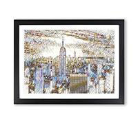 New York Manhattan Buildings Skyline No.5 Modern BG Framed Print | A4 Black Framed Wall Art | Ready to Hang | Modern Cityscape Picture | Living Room Bedroom Lounge Office
