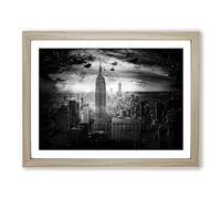 New York Manhattan Buildings Skyline No.5 Modern CB Framed Print | A3 Oak Framed Wall Art | Ready to Hang | Modern Cityscape Picture | Living Room Bedroom Lounge Office