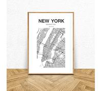 New York Manhattan USA Location Town City Map Monochrome Wall Art Print Poster Home Decor Minimalist Artwork 143 (A4-21 x 29.7cm)