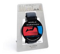New York Marathon Personalized Medal Display - Tabletop Medal Stand and Ribbon Rack for Running - Premium Stainless Steel with Laser Engraving - Marathoner Gift - Medal Holder Collection Organizer