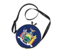 New York New Yorker Ny Flag Blue Round Black Crossbody Bags Women Practical with Adjustable Strap Black Handbag Go shopping Canvas Messenger Purse