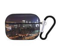 New York Night Airpod Pro Case AirPods 2 Case for Women Hard Shell Protective Cover with Carabiner Keychain Compatible with AirPods Case 2nd 1st Generation, Front LED Visible Black