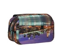 New York Night Flip-Top Double-Layer Pencil Case,Large Capacity (Holds 50 Pens/Pencis),Full-Print Durable Polyester School Office Supplies