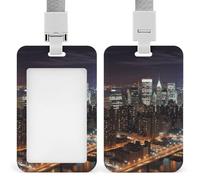 New York Night Id Badge Holder Vertical Id Card Holder with Lanyard Breakaway Hard Heavy Duty Name Tags Badge Holders Waterproof Work Card Holders Protector for Nurse Officer Teacher Security Staff
