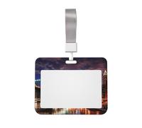 New York Night ID Badge Holder with Lanyard Horizontal Hard Plastic ID Card Case with Clear Window, Waterproof Work Badge Sleeve Fashion Card Protector Pouch for Women Men