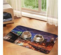 New York Night Pet Feeding Mat 40x60cm, Absorbent Dog Mat for Food and Water Bowl, PU Leather Cat Food Mat Waterproof Dog Bowl Mats Quick Dry Pet Placemats-No Stains