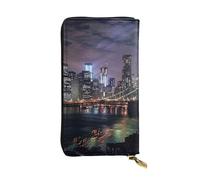New York Night Printed Leather Wallet with 12 Card Holder and 141 Money Clip, Long Clutch for Men Women