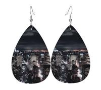 New York Night Sky Earrings for Women Teardrop Leather Earring Double Sided Drop Dangle Earrings Lightweight Women's Ear Accessories Jewelry Fashion Birthday Gift