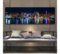 New York Night View Canvas Art Paintings On the Wall Art Posters And Prints Skyline Art Pictures for Living Room Decor 50x200cm(20x79in) Frameless