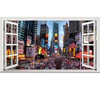 New York NY 3D V002 Magic Window Wall Sticker Self Adhesive Poster Wall Art Size 1000mm Wide x 600mm deep (Large)