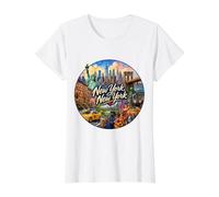 New York, NY USA Value Graphic T-Shirt, Women, White, M