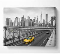 New York On The Bridge Yellow Cab Canvas Print Wall Art - Medium 20 X 32 Inches