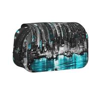 New York Paintings Flip-Top Double-Layer Pencil Case,Large Capacity (Holds 50 Pens/Pencis),Full-Print Durable Polyester School Office Supplies