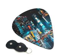New York paintings Printed Guitar Picks, 6 Pack with Leather Keychain Pick Holder - 0.46mm, 0.71mm, 0.96mm Assorted Thickness for Acoustic Ukulele, Electric Guitar, Acoustic Guitar, Bass