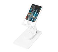 New York Paintings Prints Rotating Cell Phone Stand with 360° Swivel Base - Foldable Square Desk Phone Holder for iPhone 16 15 14 13 12 11,All Phones,White