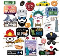 New York Photo Booth Props - 41-pc Photo Booth Kit with 8 x 10-Inch Sign, 60 Adhesive Pads, 45 Sticks - NYC Props - New York Theme Decorations - Cityscape Photo Props