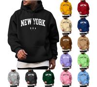 NEW YORK Plain Hoodies for Men UK Long Sleeve Jumper Crew Neck Sweatshirts Casual Pullover Soft Classic Jumpers Autumn Winter Hooded Sweatshirt Sports Golf Sweater Loose Fit Thermal Tops Army Green