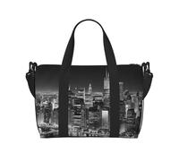 New York Print Large Travel Duffel Bag Foldable Lightweight Weekender Bags, Carry On Overnight Tote Bags, Gym Duffel Bags Hospital Bags Yoga Bags For Women Men, Black, One Size