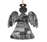 new york Printed Angel Shape Xmas Ornaments 1 Pcs, Christmas wooden pendant Hanging for Xmas Tree Home Indoor Outdoor Decor