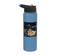 New York Rat Eating a Cheese Steak Gen Z Meme Graphic Stainless Steel Insulated Water Bottle